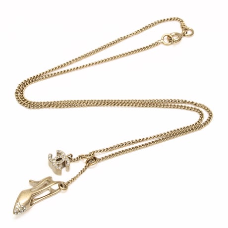 CHANEL CC Logo High Heel Pendant Necklace Gold-toned 05A #75675