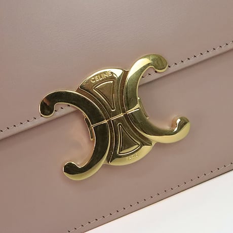 CELINE Teen Triomphe Shoulder Bag Shiny Calf Leather Soft Peach #20299