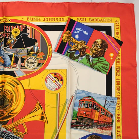 HERMES Carre 90 Silk 100% Scarf Stole "THE ORIGINAL NEW ORLEANS CREOLE JAZZ 1923" #76544