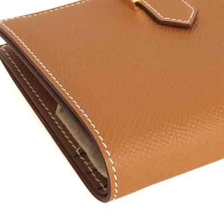 HERMES Bearn Compact Wallet Epsom Leather Gold #20350