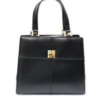 YVES SAINT LAURENT Vintage Handbag Leather Black #74809