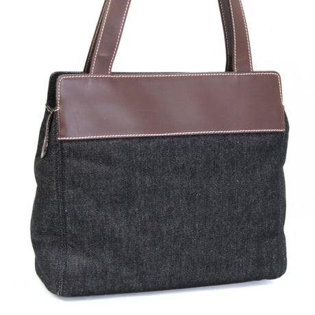 CHANEL CC Logo Tote Bag Denim Leather Black Brown #75769