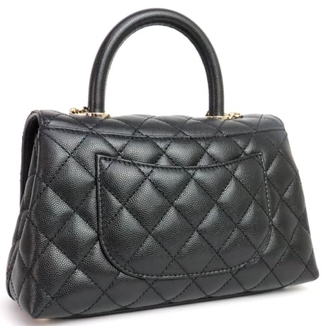 CHANEL Small Coco Handle Flap Bag Quilted Caviar Black #19907