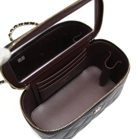 CHANEL Small Vanity Bag with Chain Quilted Caviar Black #76809
