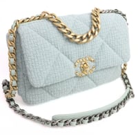 CHANEL Small 19 Flap Bag Quilted Tweed Light Blue #19695