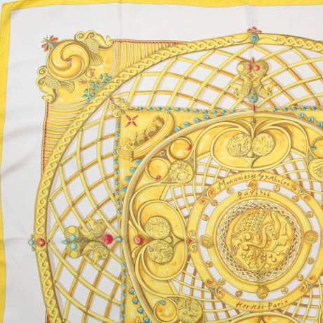 HERMES Carre 90 Silk 100% Scarf Stole "Monnaieset Symboles des pavisii" #76417