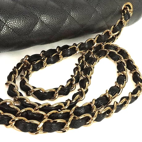 CHANEL Classic 30 Jumbo Double Flap Bag Quilted Caviar Black ＃20227