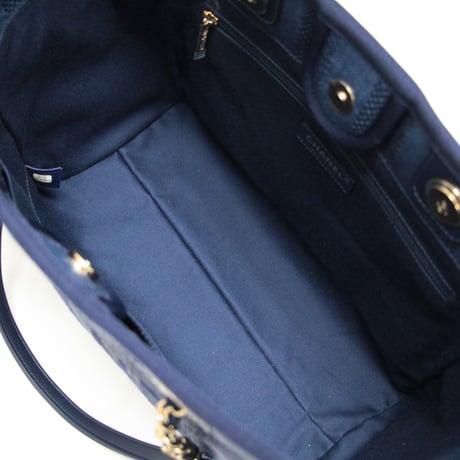 CHANEL Medium Deauville Tote Bag Striped Cotton Canvas Blue #75681
