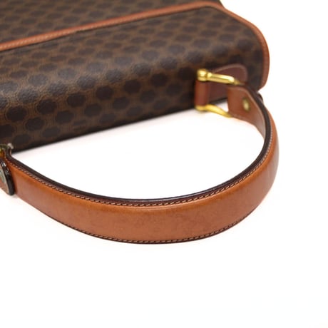 CELINE Top Handle Flap Bag Macadam Canvas Brown #75844