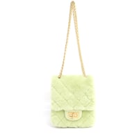 CHANEL Mini Shearling Flap Bag Quilted Leather Green #19639