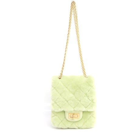 CHANEL Mini Shearling Flap Bag Quilted Leather Green #19639