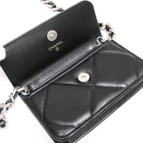 CHANEL 19 Phone Holder with Chain Quilted Lambskin Black #75684