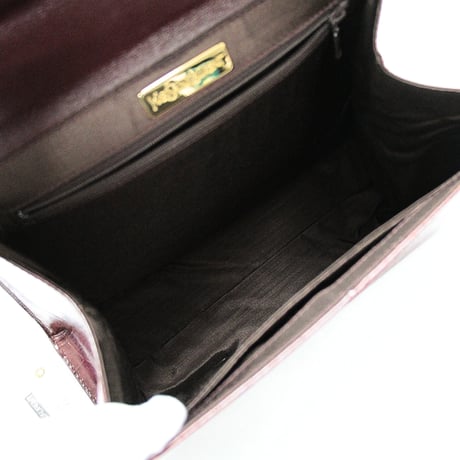 YVES SAINT LAURENT Top Handle Envelop Flap Bag Crocodile Embossed Leather Bordeaux #76589