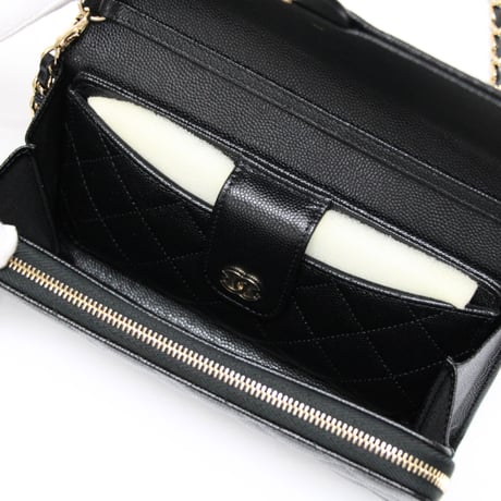 CHANEL Phone Holder Wallet on Chain Quilted Caviar Black #75683
