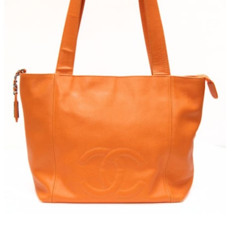 CHANEL CC Logo Tote Bag Caviar Orange ＃75770