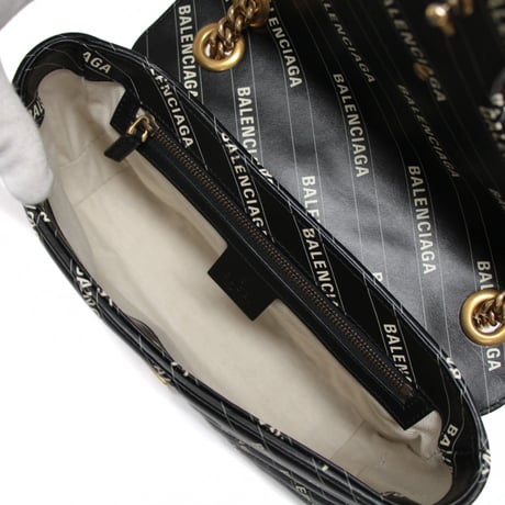 GUCCI x BALENCIAGA The Hacker Project Medium GG Marmont Flap Bag Quilted Leather Black #76806