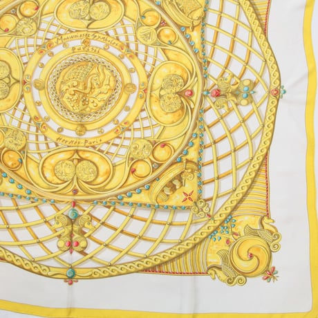 HERMES Carre 90 Silk 100% Scarf Stole "Monnaieset Symboles des pavisii" #76417