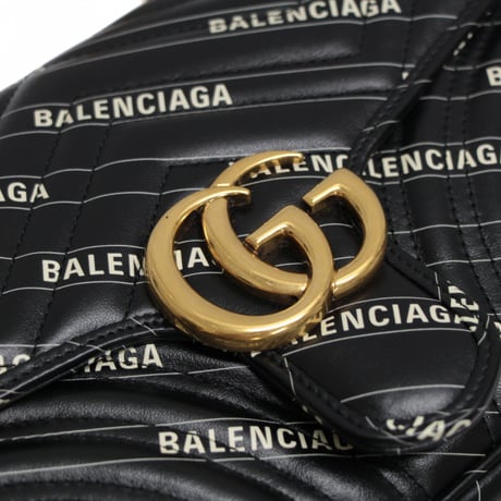 GUCCI x BALENCIAGA The Hacker Project Medium GG Marmont Flap Bag Quilted Leather Black #76806