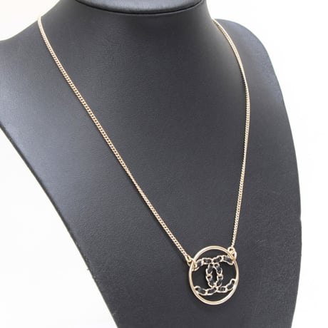 CHANEL Coco Mark Circle Pendant Necklace Gold-toned B19P #76308