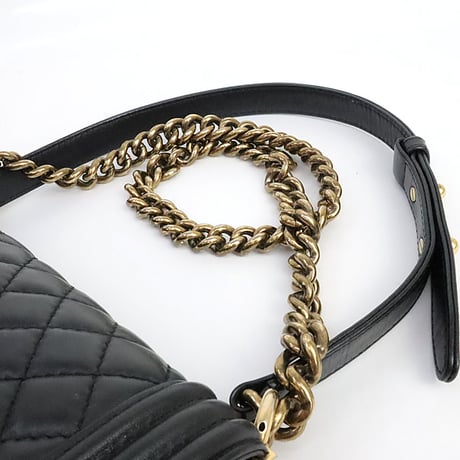 CHANEL Old Medium Boy Chanel 25 Flap Bag Quilted Lambskin Black ＃19640