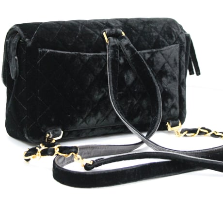 CHANEL Classic Flap Backpack Quilted Velvet Black #75525