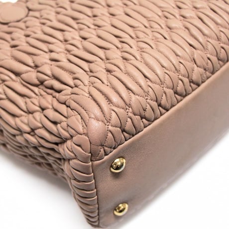 Miu Miu Matelasse Satchel Bag with Bijou Chain Nappa Leather Pink Beige #75575