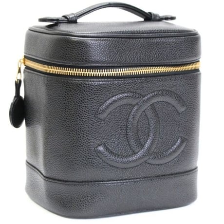 CHANEL CC Logo Vanity Bag Caviar Black #76196