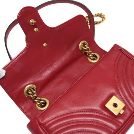 GUCCI Small GG Marmont Flap Bag Quilted Leather Red #76637