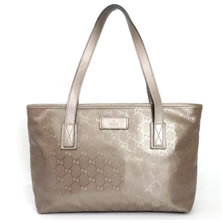 GUCCI Tote Bag GG Imprime PVC Leather Champagne Gold #19849