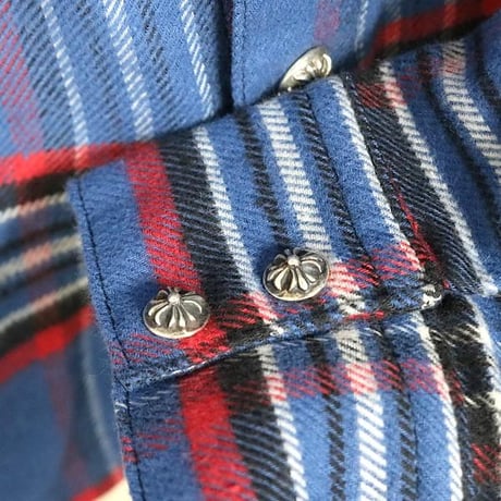 Chrome Hearts Unused Work Dog Cross Ball Buttons Plaid Shirt #104230
