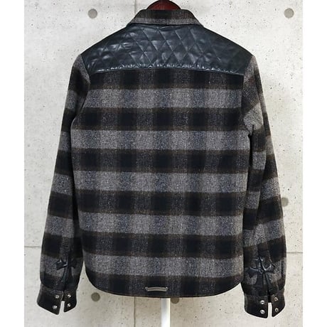 Chrome Hearts Plaid Wool CPO Shirt Jacket Leather Trim Cross Button #103835