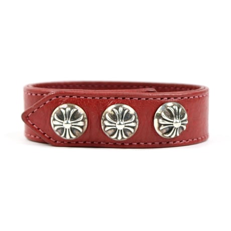 Chrome Hearts 3 Button 2 Snap  Cross Buttons Leather Bracelet Red #31769