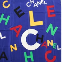 CHANEL Vintage Silk 100% Scarf Stole Blue #76553
