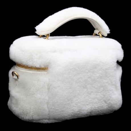 Miu Miu Top Handle Vanity Case Shearling White 5BH226 #75342