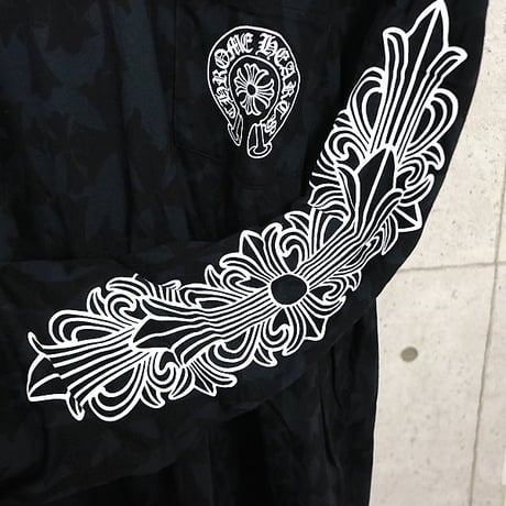 Chrome Hearts All-Over CH Cross Print Floral Cross Sleeve Horseshoe Long Sleeve #31916
