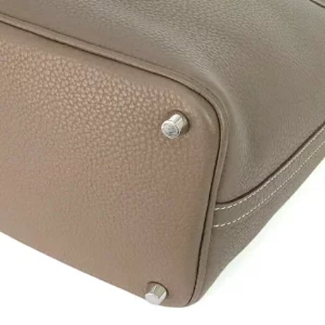 HERMES Picotin Lock PM Handbag Taurillon Clemence Leather Etoupe #20308