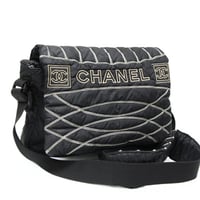CHANEL Sports Line Messenger Bag Quilted Nylon Black #76632