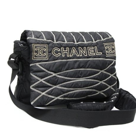 CHANEL Sports Line Messenger Bag Quilted Nylon Black #76632