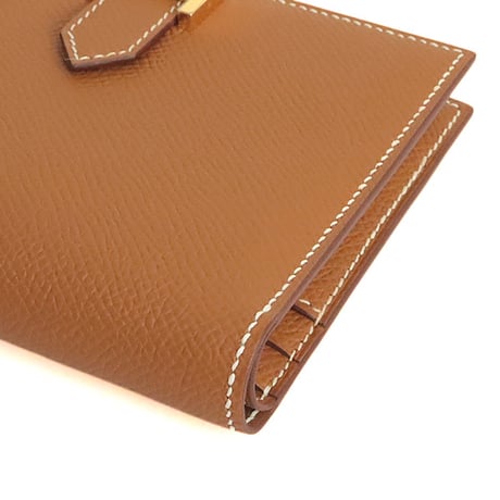 HERMES Bearn Compact Wallet Epsom Leather Gold #20350