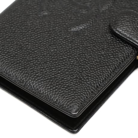 CHANEL CC Logo Bifold Wallet Caviar Black #76112