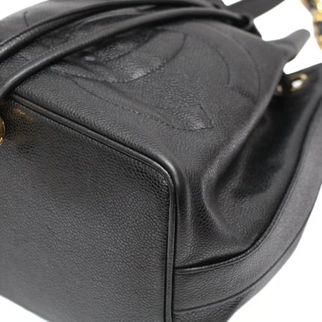 CHANEL CC Logo Drawstring Bucket Bag Caviar Black #76636