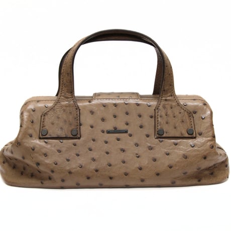 GUCCI Frame Handbag Ostrich Leather Brown #76207