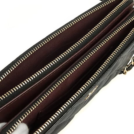CHANEL Double Zip Phone Holder with Chain Quilted Caviar Black #20228