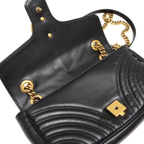 GUCCI Medium GG Marmont Flap Bag Quilted Leather Black #75949