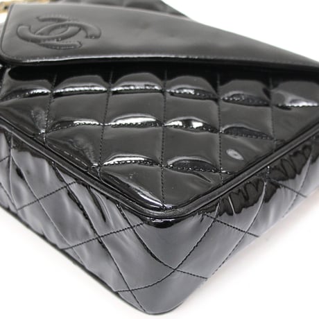 CHANEL Camera Bag with Fringe Charm Quilted Patent Black #75560