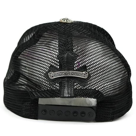 Chrome Hearts Cemetery Cross Leather Patch Mesh Trucker Hat Cap Black #104249