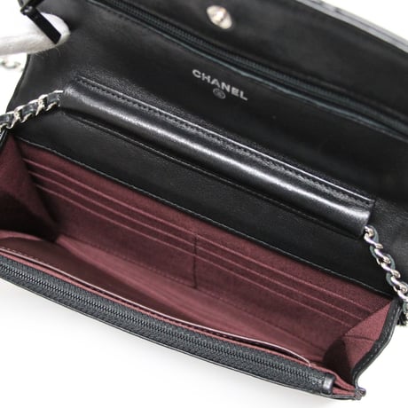 CHANEL Wallet on Chain Bag Quilted Lambskin Black #76288