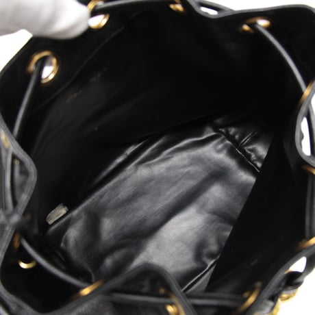 CHANEL CC Logo Drawstring Bucket Bag Caviar Black #76636