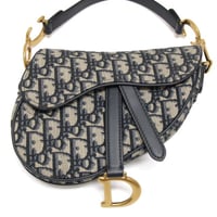 Christian Dior Small Saddle Bag Oblique Canvas Navy #75644
