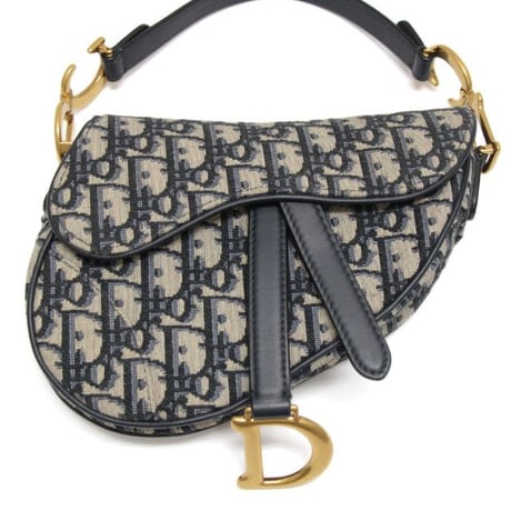 Christian Dior Small Saddle Bag Oblique Canvas Navy #75644